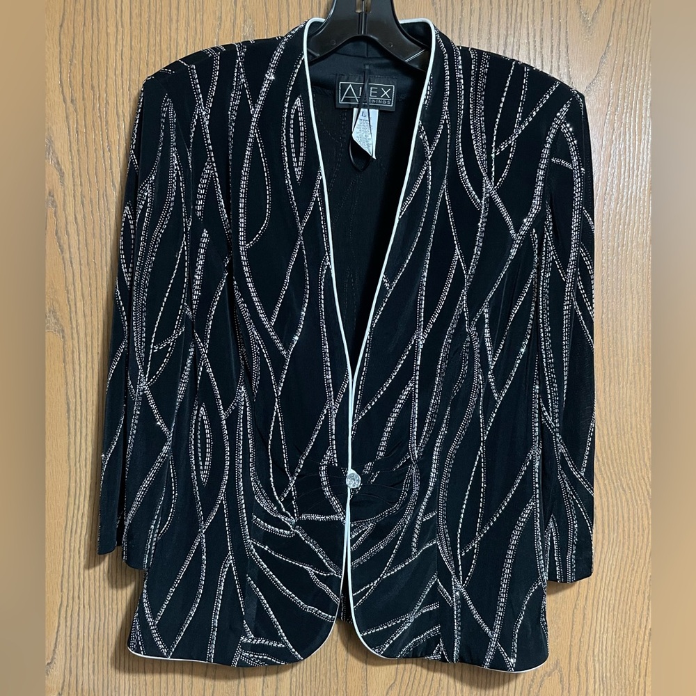 Black Formal Blazer with Silver Pattern and Sheer Back